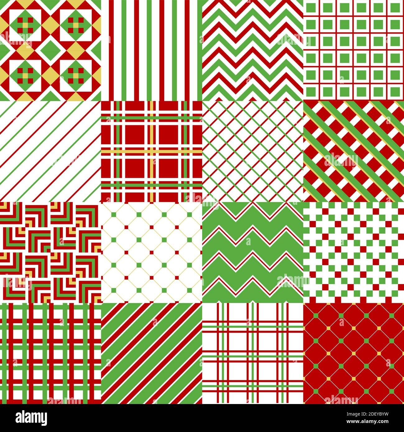 Set von 16 farbigen traditionellen Weihnachtsmustern. Vektorgrafik Stock Vektor