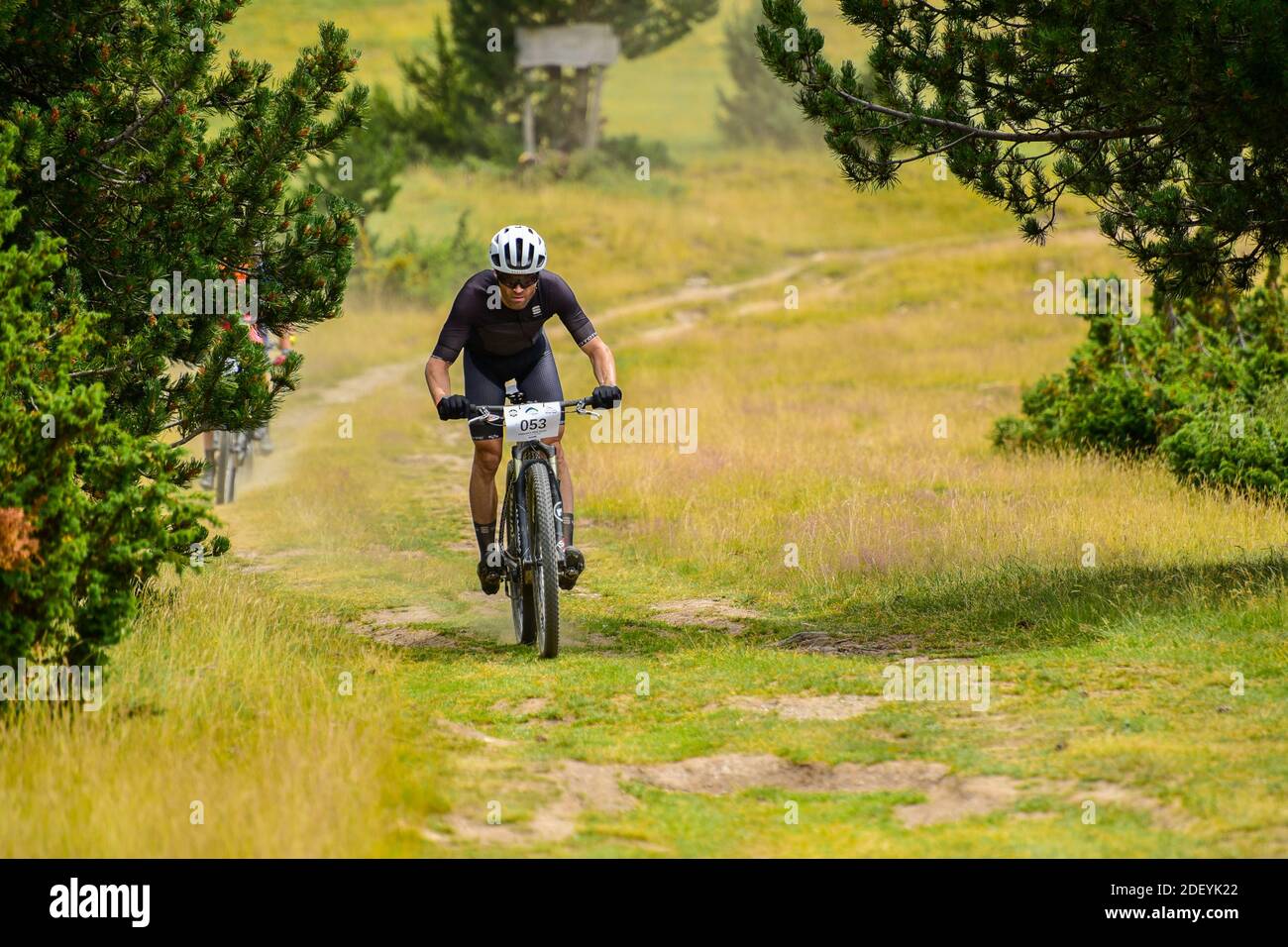 Parc Natural del Alt Urgell, Lleida, Spanien : 2019 juli 26 : Radfahrer in ANDORRA RADRENNEN 2019 in Andorra. Amateur-Rennen in Andorra. Stockfoto