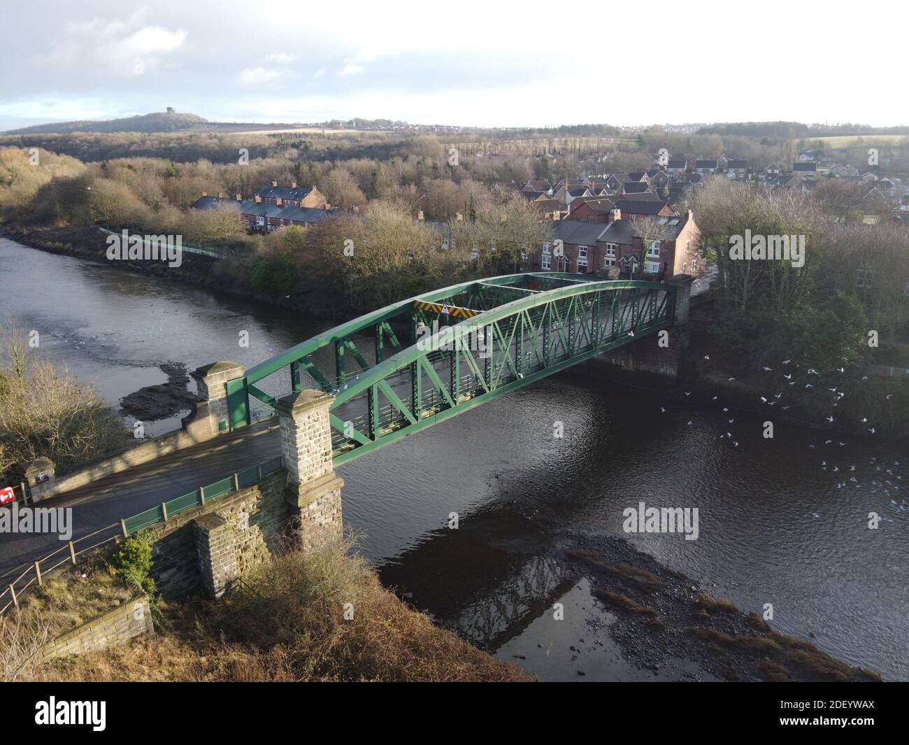 Luftaufnahmen der Penshaw Bridge, besser bekannt als Fatfield Bridge in Fatfield, Washington, Tyne & Wear Stockfoto