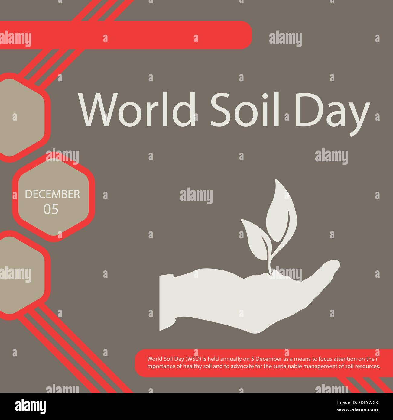 Der Weltbodentag (WSD) findet jährlich am 5. Dezember statt Als Mittel, um die Aufmerksamkeit auf die Bedeutung von zu konzentrieren Gesunde Böden und sich für die Nachhaltigkeit einzusetzen Stock Vektor