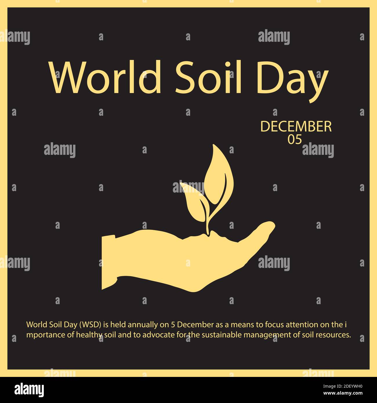 Der Weltbodentag (WSD) findet jährlich am 5. Dezember statt, um die Aufmerksamkeit auf die Bedeutung gesunder Böden zu lenken und sich dafür einzusetzen. Stock Vektor