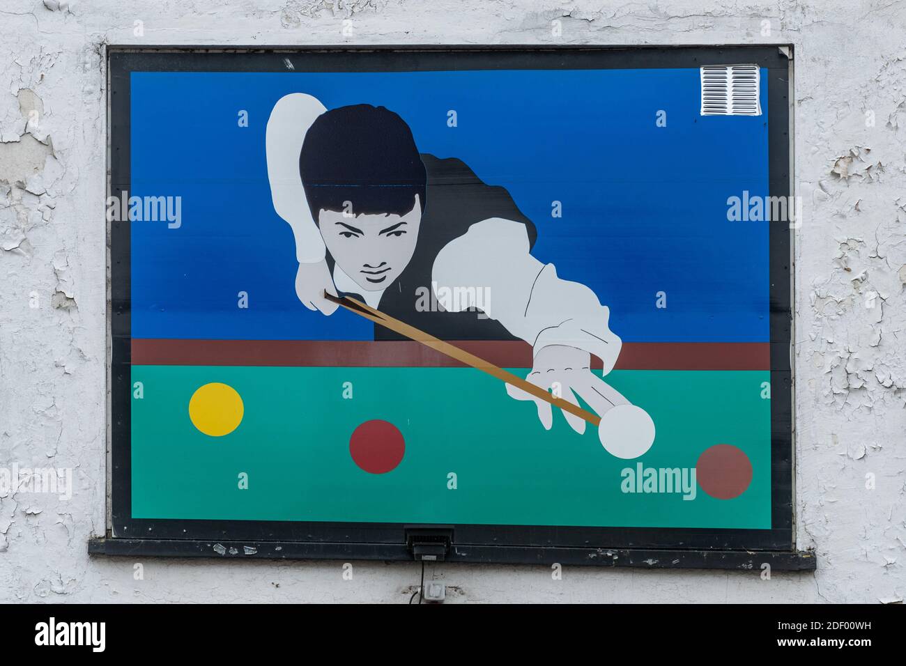 Snooker-Kunstwerk an einer Wand des Snooker-Flurs Stockfoto
