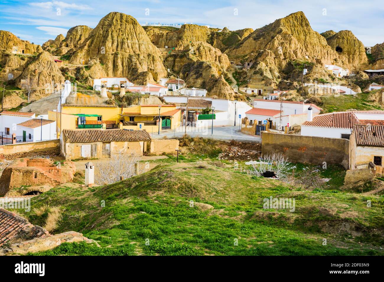 Barrio de las Cuevas - Cave Houses Bezirk. Guadix, Granada, Andalucía, Spanien, Europa Stockfoto