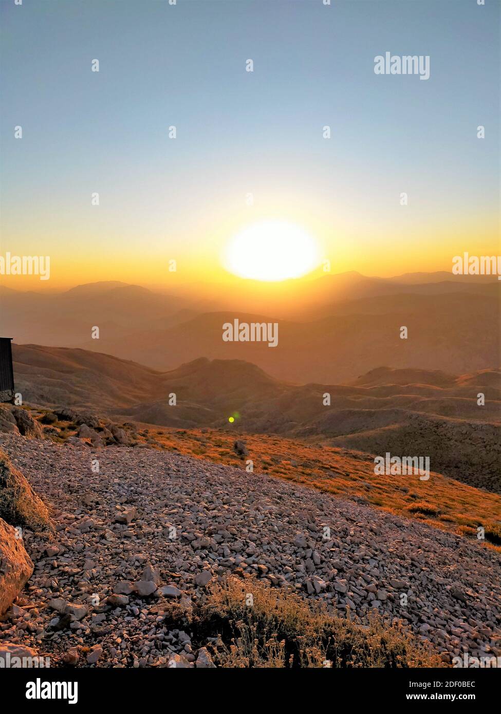 Sonnenuntergänge auf Mount Nemrut, Adiyaman, Türkei. Stockfoto