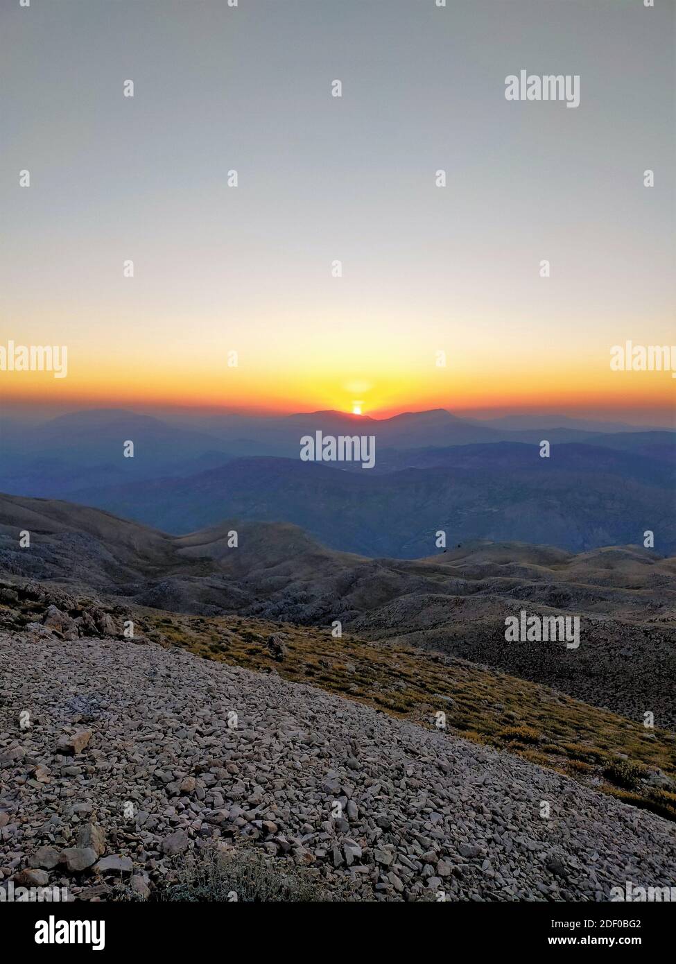 Sonnenuntergänge auf Mount Nemrut, Adiyaman, Türkei. Stockfoto