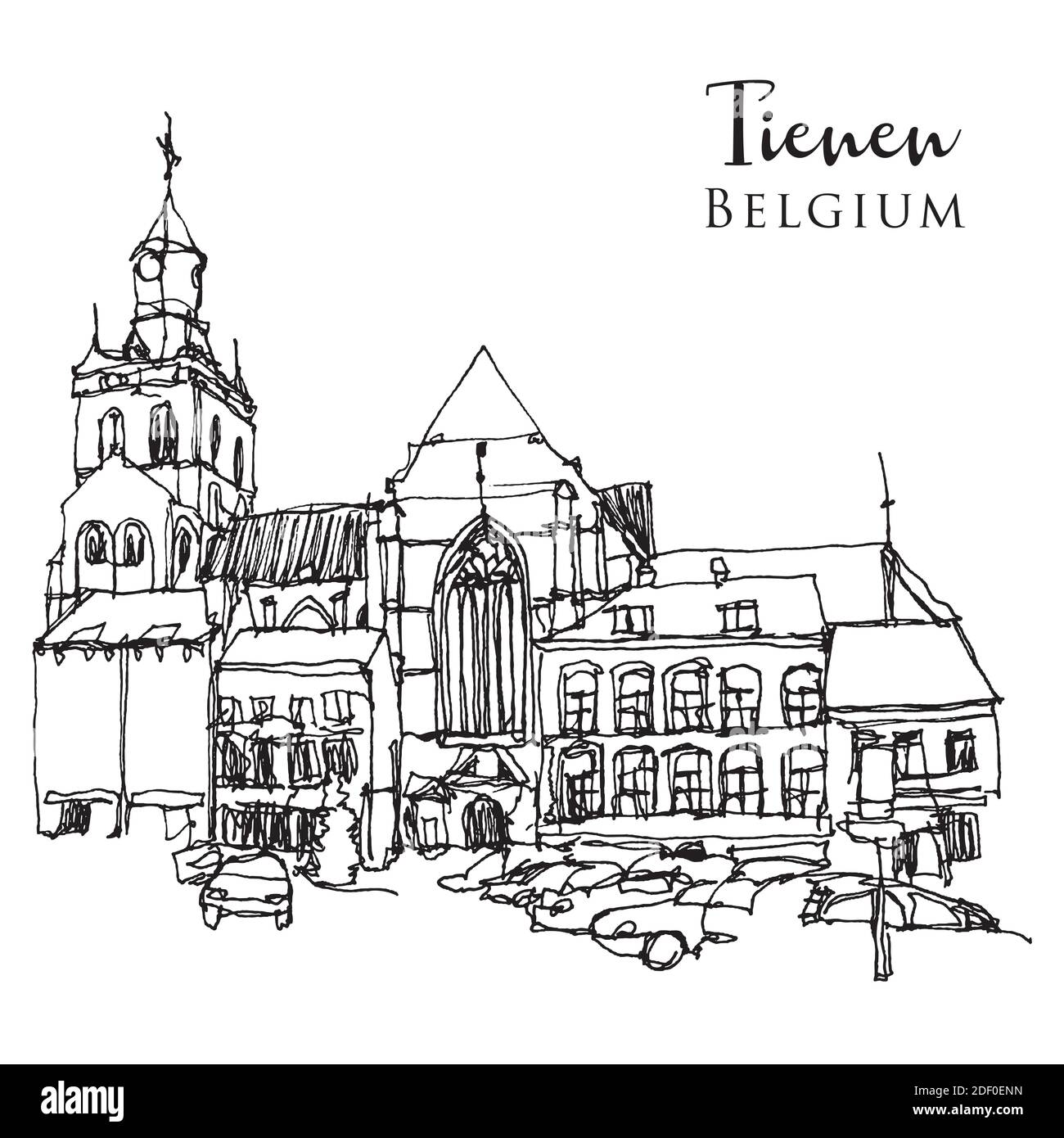 Vektor handgezeichnete Skizzendarstellung von Tienen, Belgien Stock Vektor