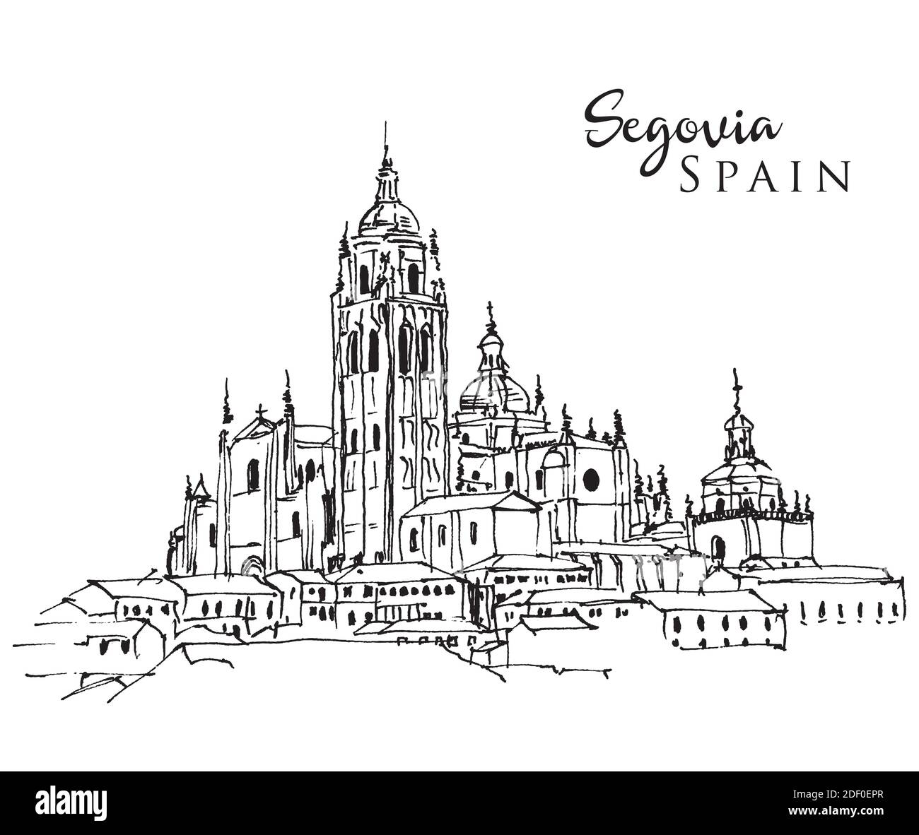 Vektor handgezeichnete Skizzendarstellung der Kathedrale von Segovia, Spanien Stock Vektor