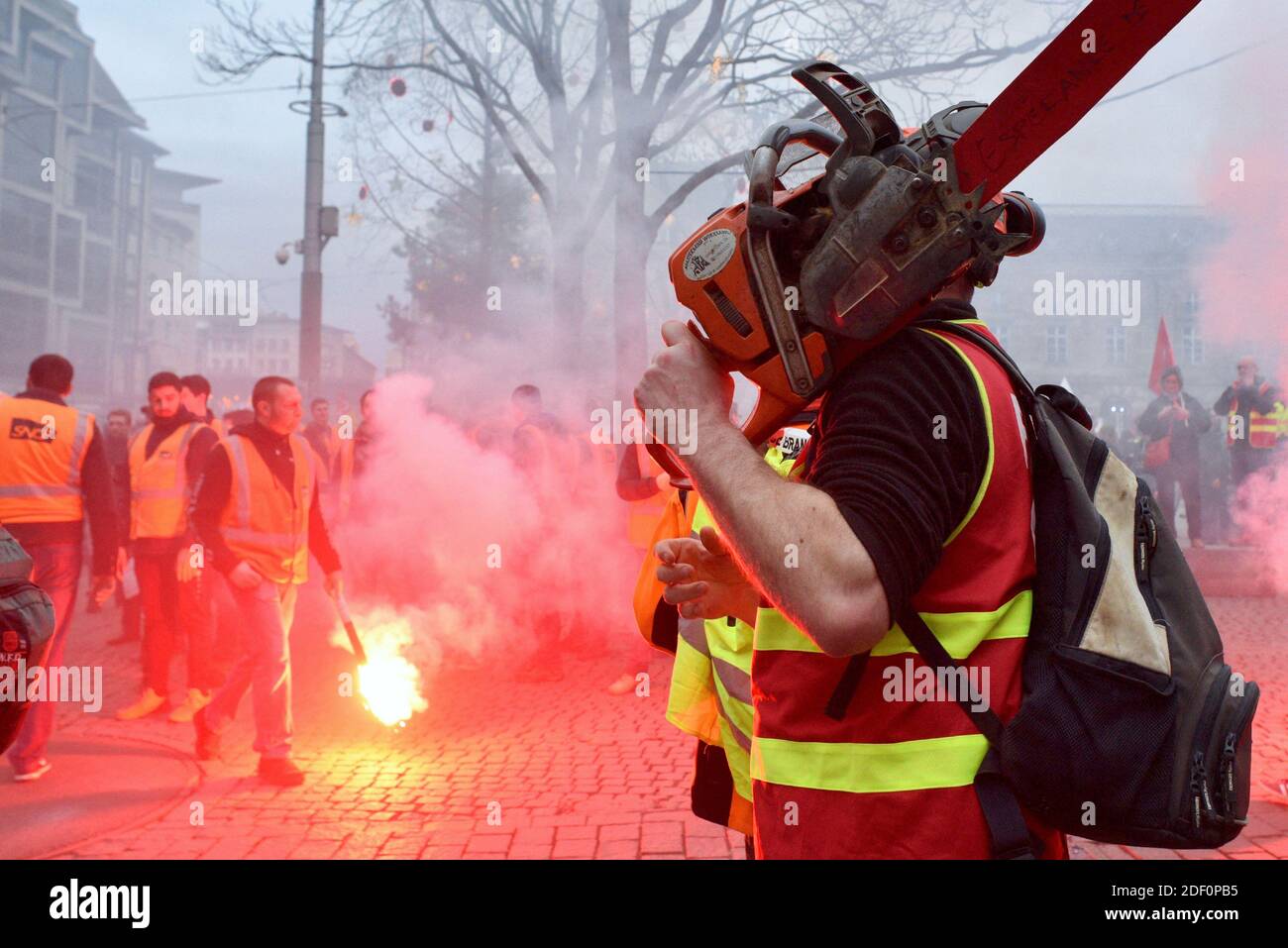 Proteste in einer Demonstration gegen die Rentenreform 9. Januar 2020, in Straßburg Nordostfrankreich. Foto von Nicolas Rosès/ABACAPRESS.COM Stockfoto