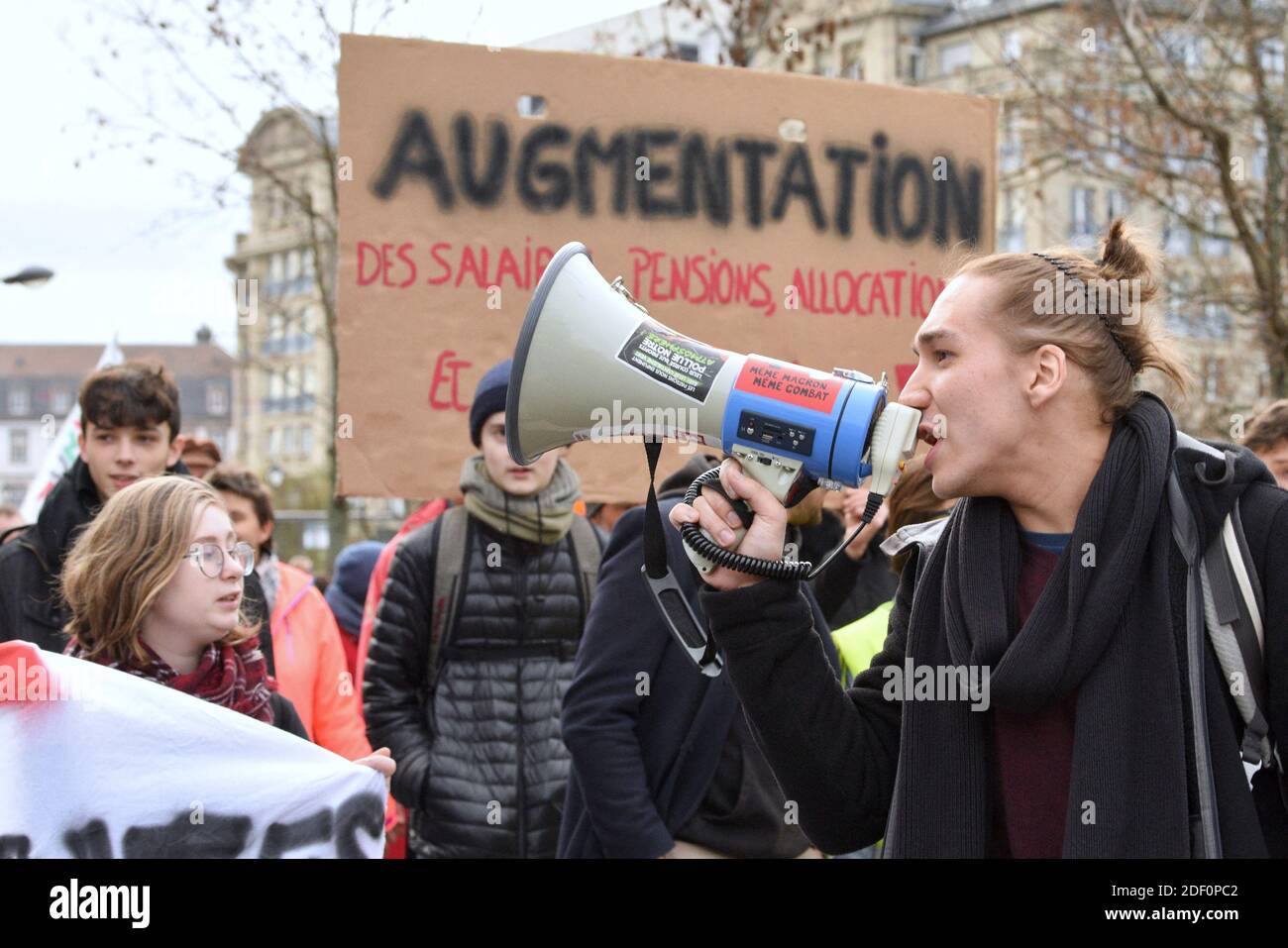 Proteste in einer Demonstration gegen die Rentenreform 9. Januar 2020, in Straßburg Nordostfrankreich. Foto von Nicolas Rosès/ABACAPRESS.COM Stockfoto