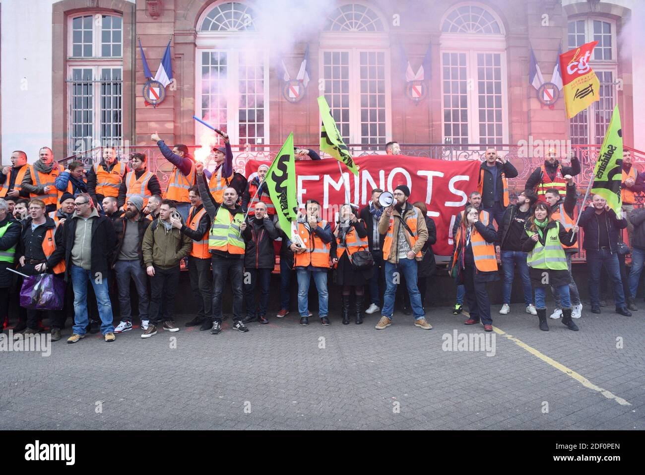 Proteste in einer Demonstration gegen die Rentenreform 9. Januar 2020, in Straßburg Nordostfrankreich. Foto von Nicolas Rosès/ABACAPRESS.COM Stockfoto