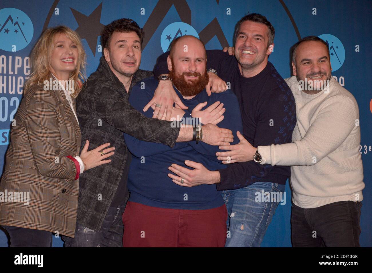 Caroline Anglade, Michael Youn, Arnaud Ducret, Marc Riso, Francois Xavier Demaison bei der Vorführung des Films Divorce Club während des 23. Comedy Film Festivals in L'Alpe d Huez, Frankreich am 17. Januar 2020. Foto von Julien Reynaud/APS-Medias/ABACAPRESS.COM Stockfoto