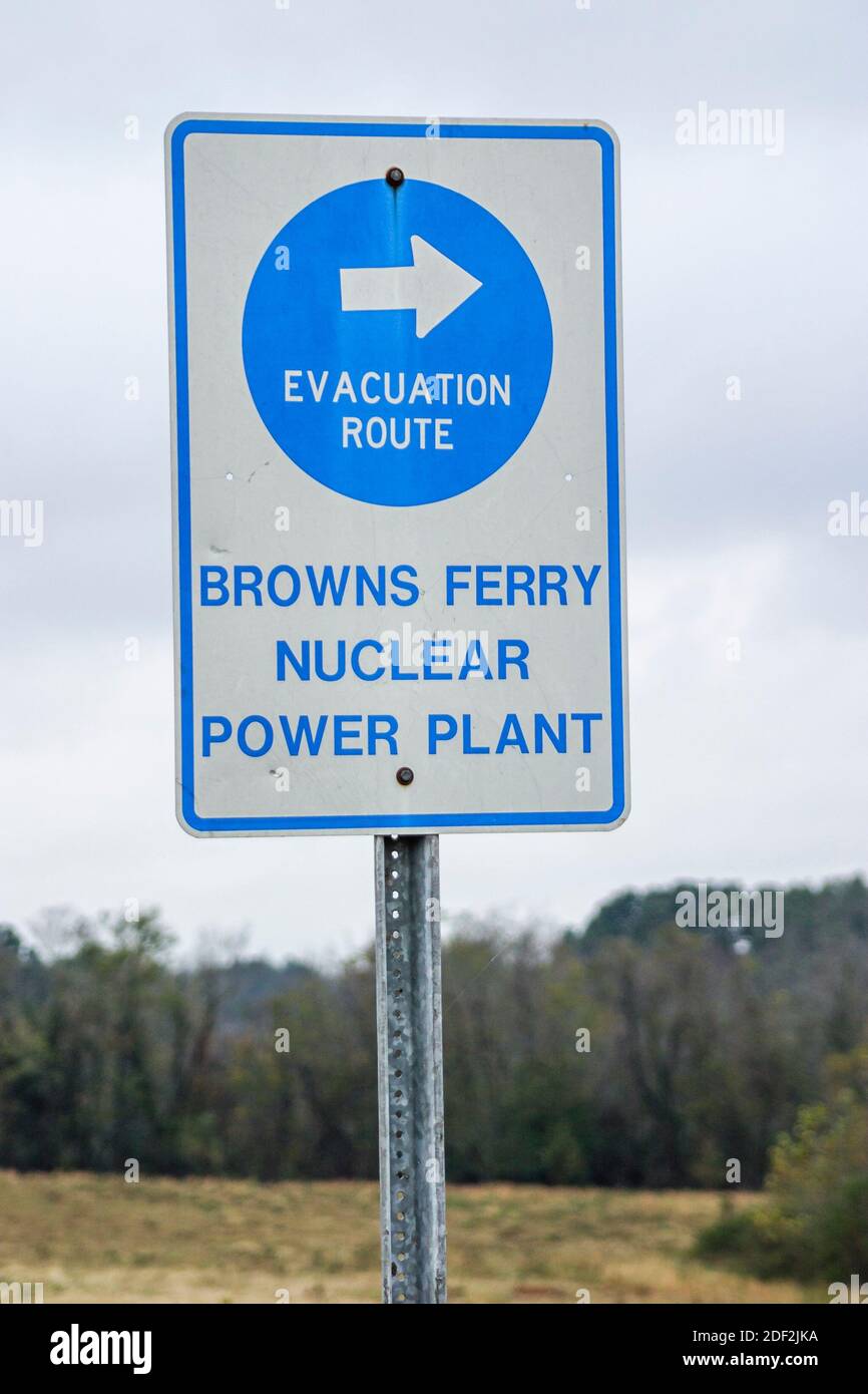 Alabama Kalkstein County Evakuierungsroute, Unfall im Kernkraftwerk Browns Ferry, Stockfoto