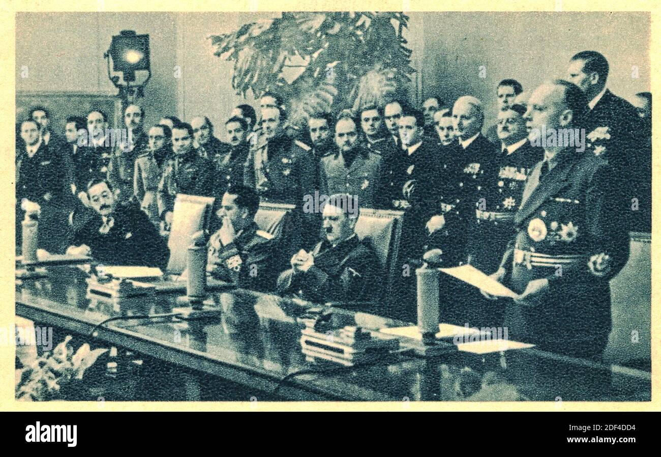 BERLIN, DEUTSCHLAND - 27. SEPTEMBER 1940: Der Dreierpakt, auch bekannt als Berliner Pakt, war ein Abkommen zwischen Deutschland, Italien und Japan unterzeichnet Stockfoto