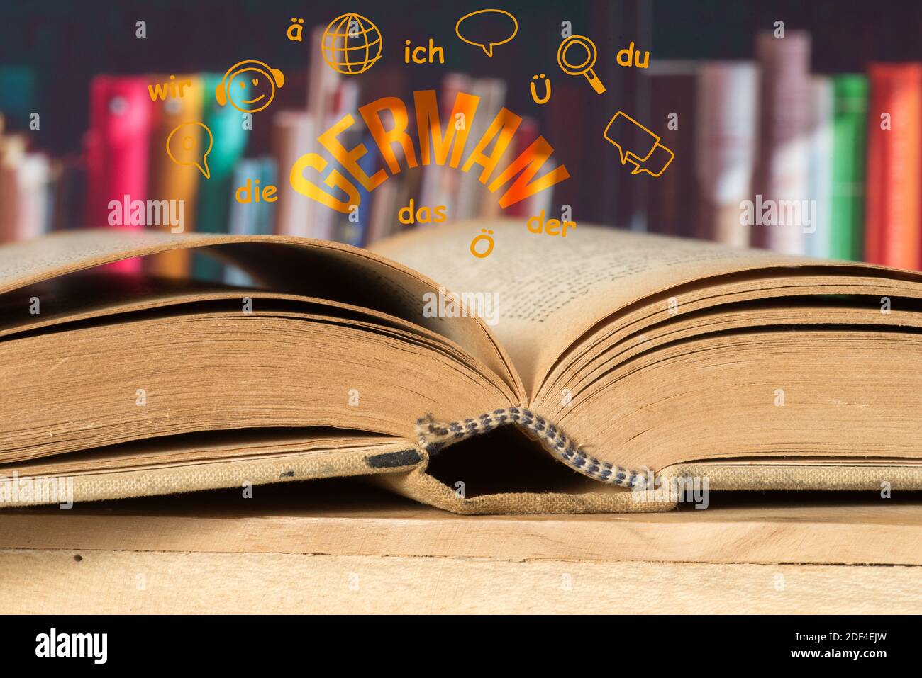 Ein Buch und Deutsch lernen Stockfoto