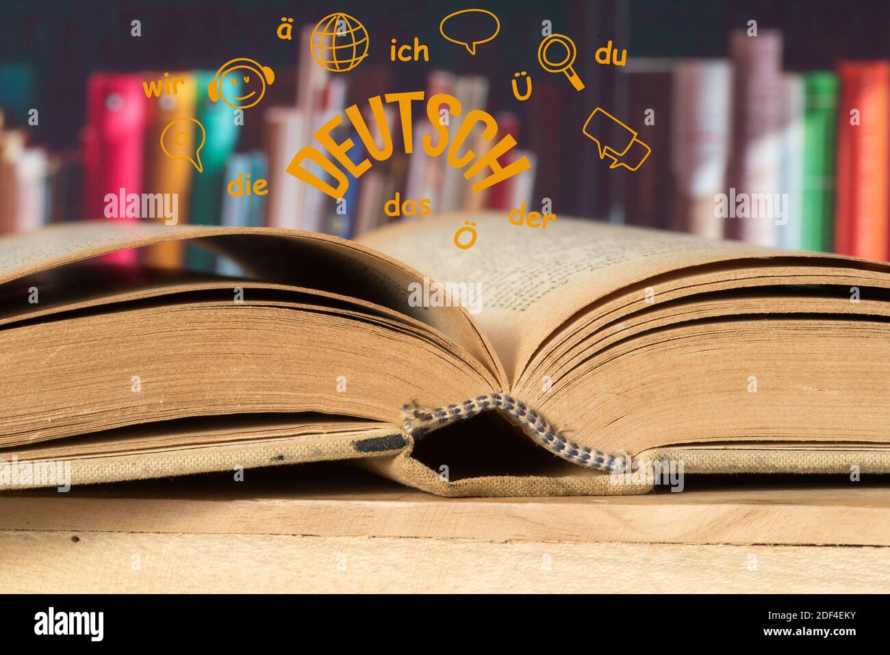 Ein Buch und Deutsch lernen Stockfoto
