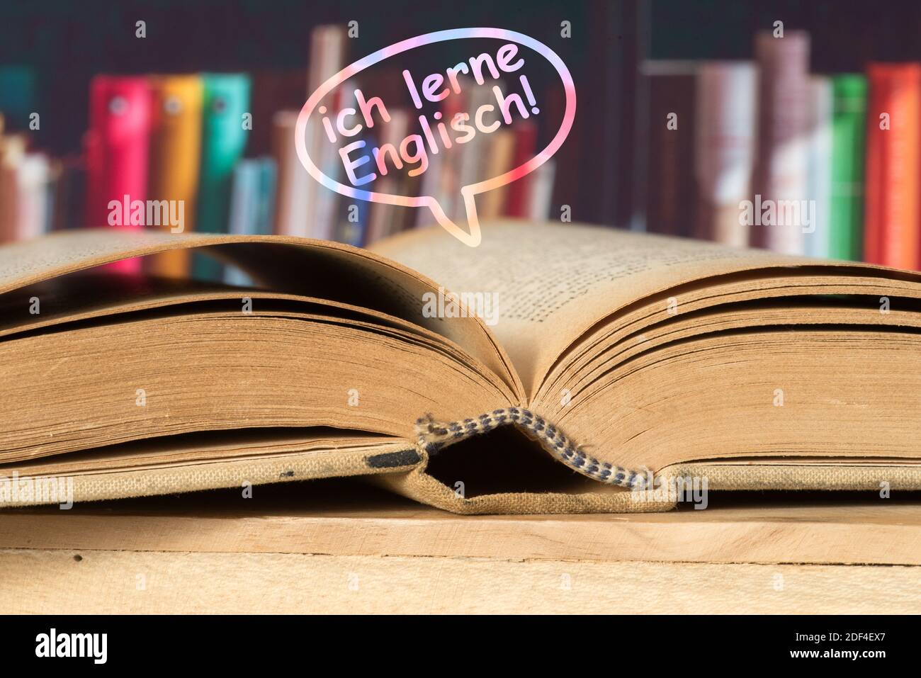 Ein Buch und Slogan Learn English Stockfoto