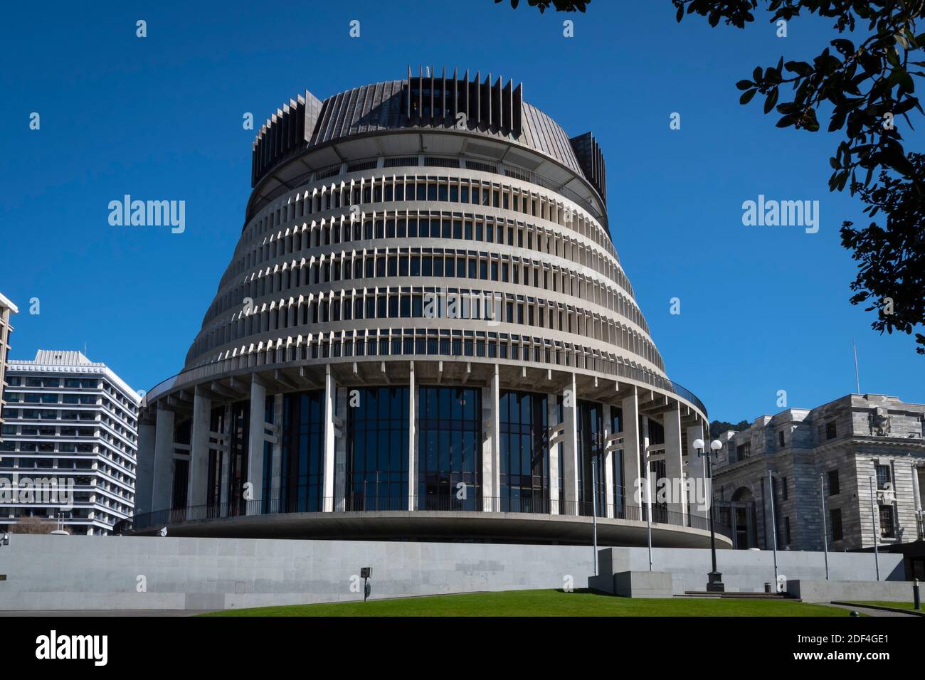 „The Beehive“, Parlamentsgebäude und Parlamentsbibliothek, Wellington, Nordinsel, Neuseeland Stockfoto