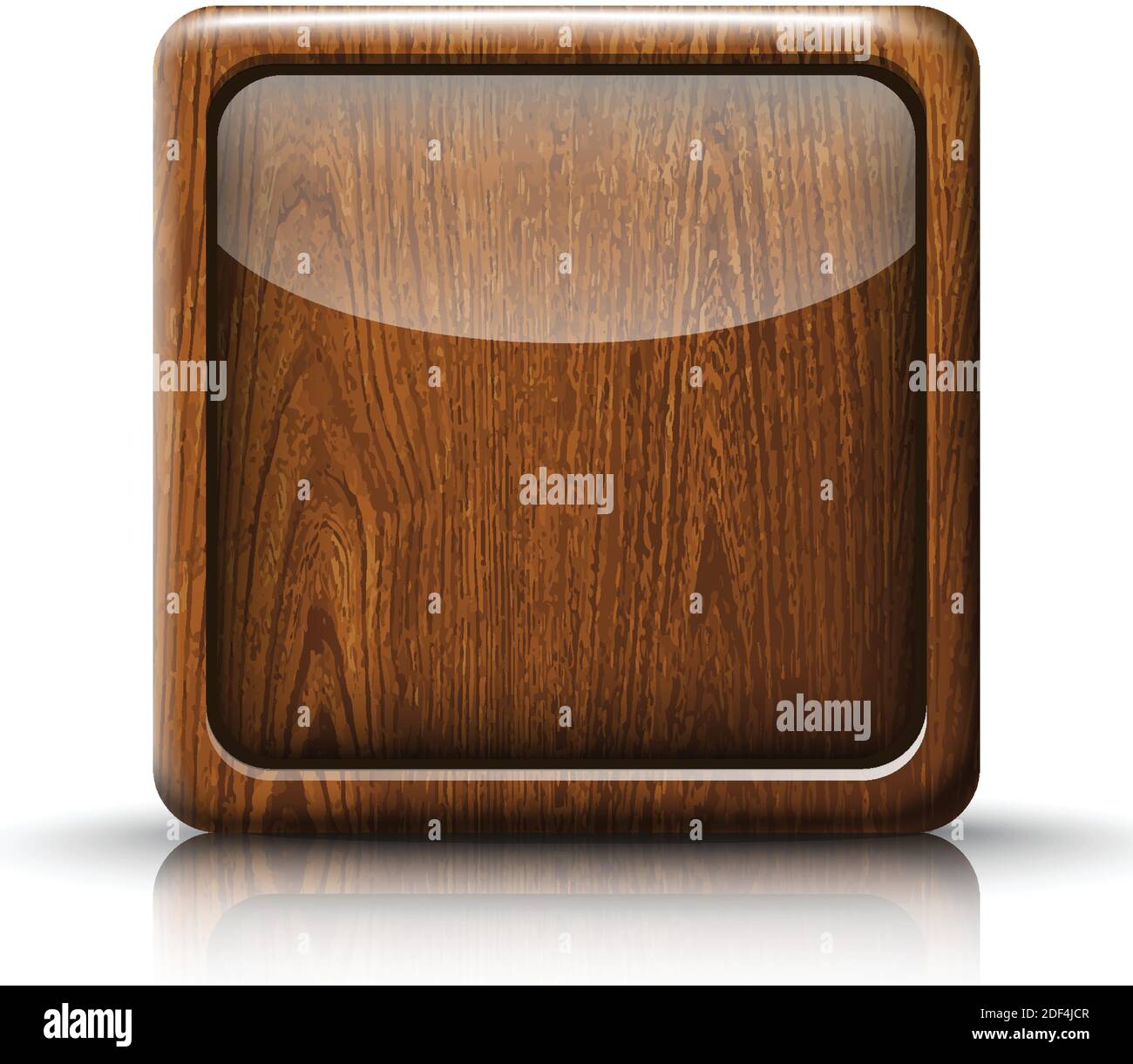 Vektor realistische App-Taste. Symbol in Holzstruktur. Stock Vektor