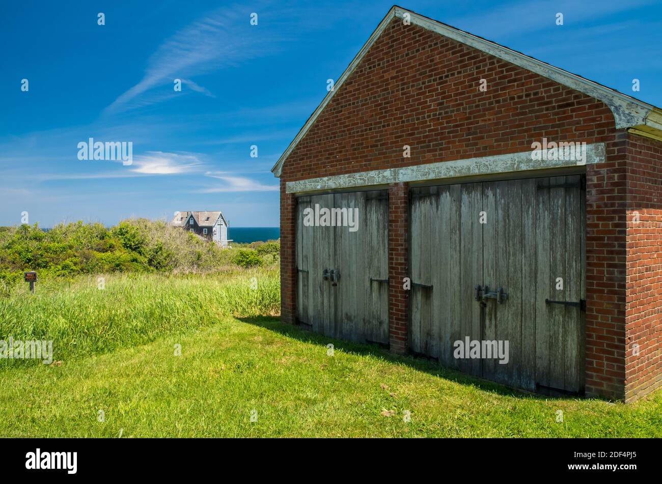 Scheune bei Block Island North Light, Rhode Island Stockfoto