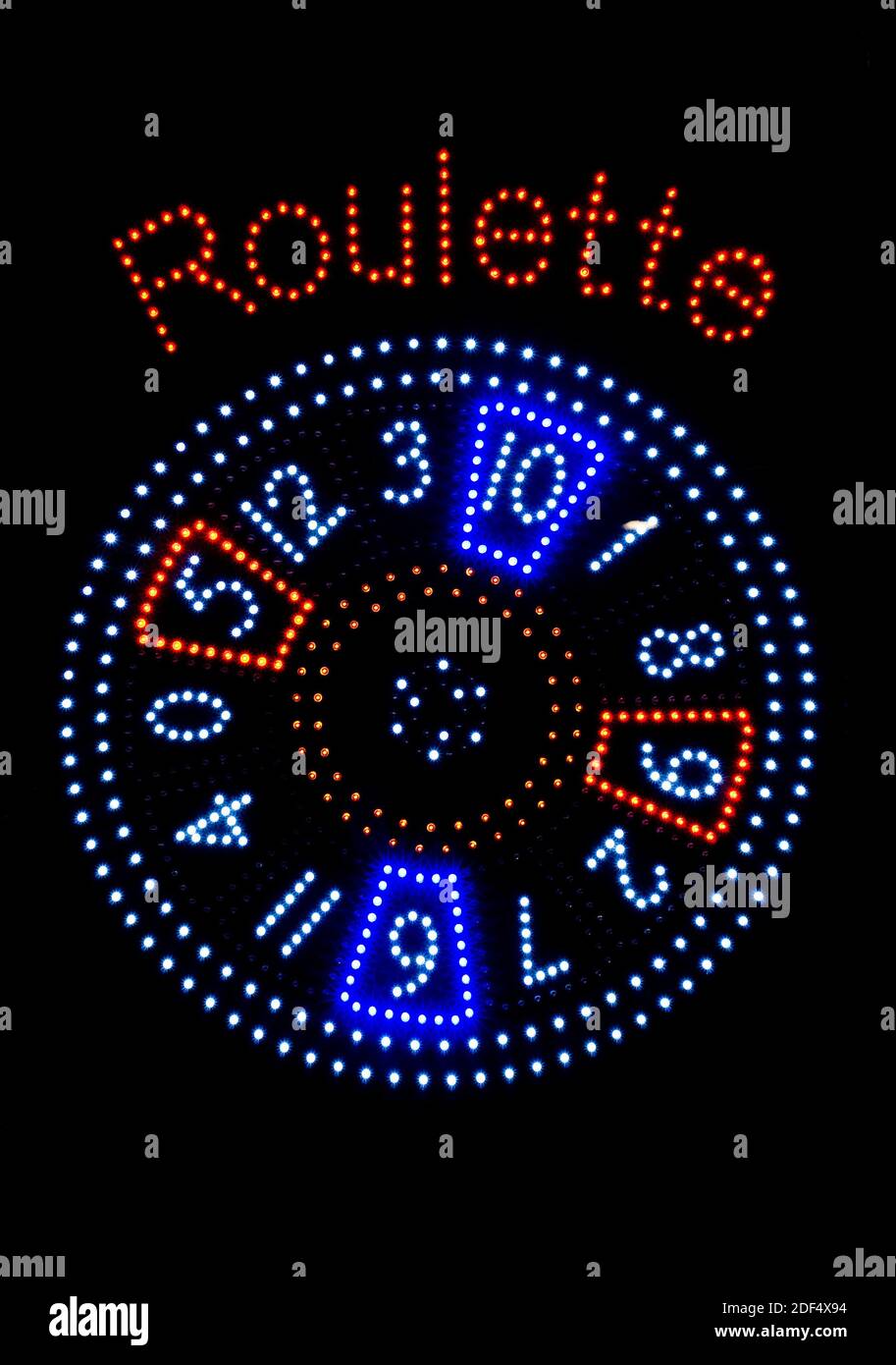 Roulette-Signalisierung aus LED-Leuchten Stockfoto
