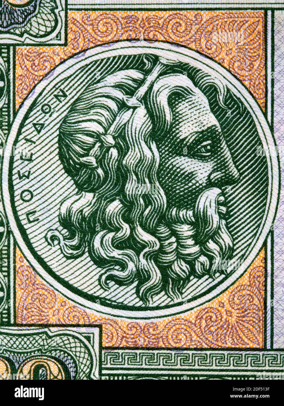 Poseidon ein Portrait aus dem alten Grrek Money Stockfoto
