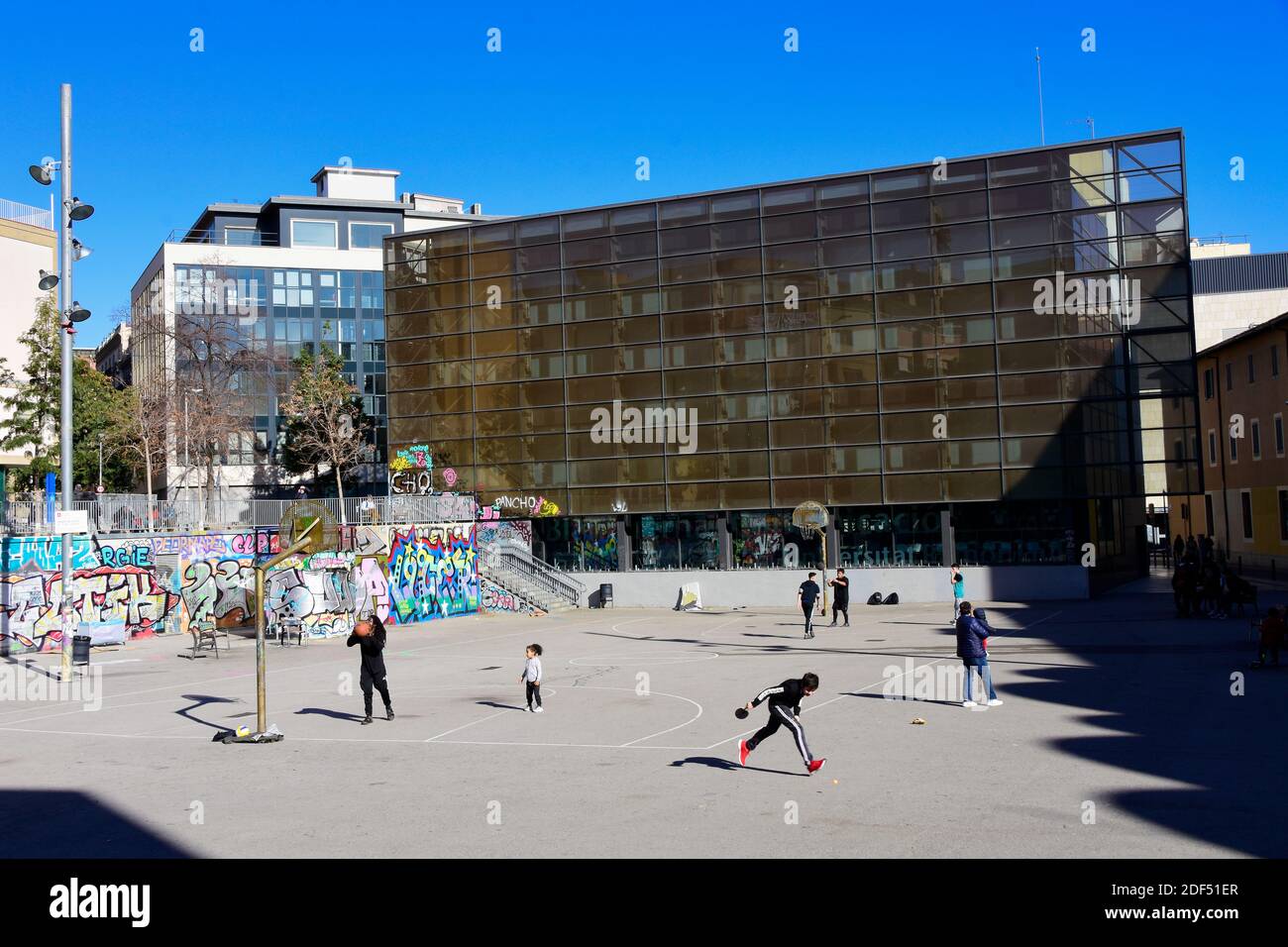 Plaça Terenci Moix. El Raval, Barcelona, Katalonien, Spanien. Stockfoto