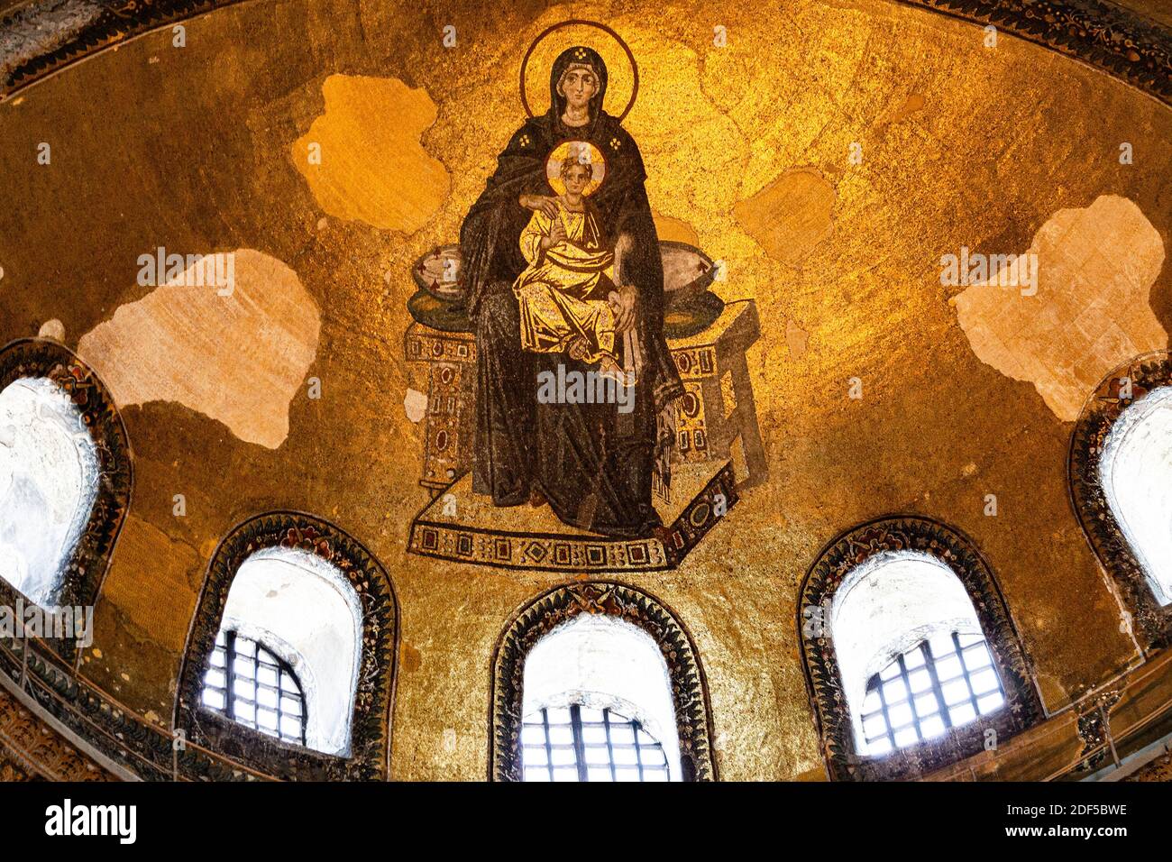 Istanbul / Türkei, September 03 2019: Jungfrau Maria und Jesus Christus Mosaik in der Hagia Sophia Moschee Stockfoto