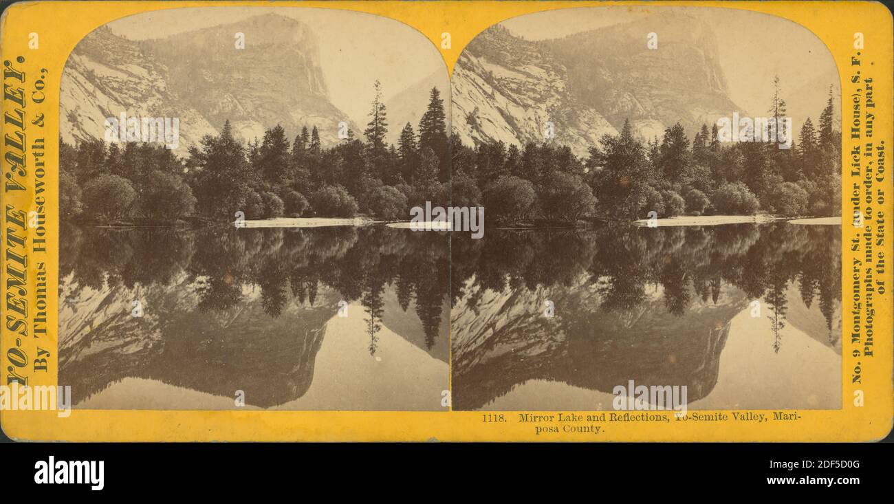 Spiegelsee und Reflexionen, Yo-Semite Valley, Mariposa County., Standbild, Stereographen, 1850 - 1930 Stockfoto