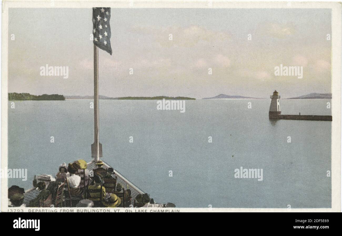 Abfahrt von Burlington, V., Lake Champlain, V., Standbild, Postkarten, 1898 - 1931 Stockfoto