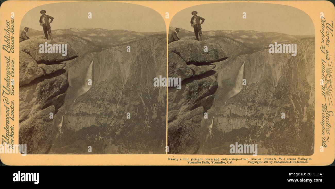 Fast eine Meile geradeaus, und nur einen Schritt, Glacier Point, Yosemite Valley, California, USA, Standbild, Stereographen, 1893 - 1904 Stockfoto