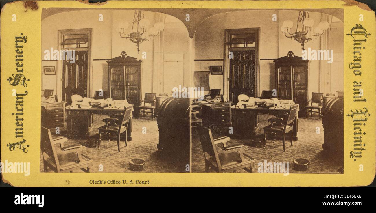 Büro des Angestellten [am] U.S.-Gericht., Standbild, Stereographen, 1850 - 1930 Stockfoto