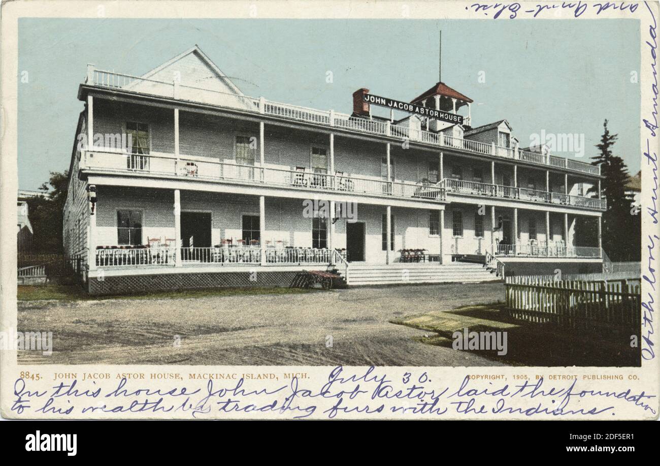 John Jacob Astor House, Mackinac Island, Michigan, Standbild, Postkarten, 1898 - 1931 Stockfoto