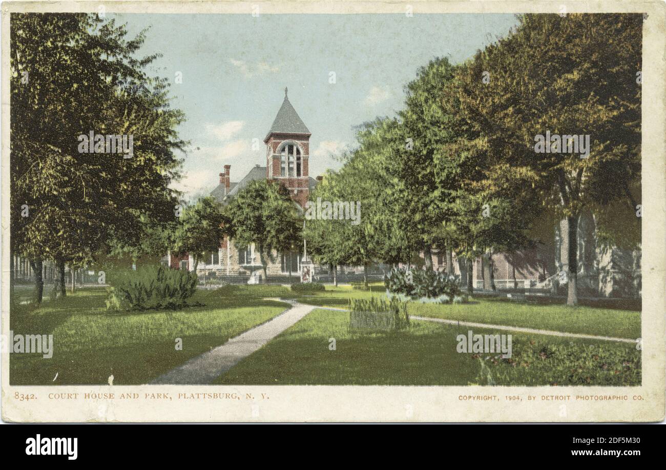 Hofhaus und Park, Plattsburg, N. Y., Standbild, Postkarten, 1898 - 1931 Stockfoto