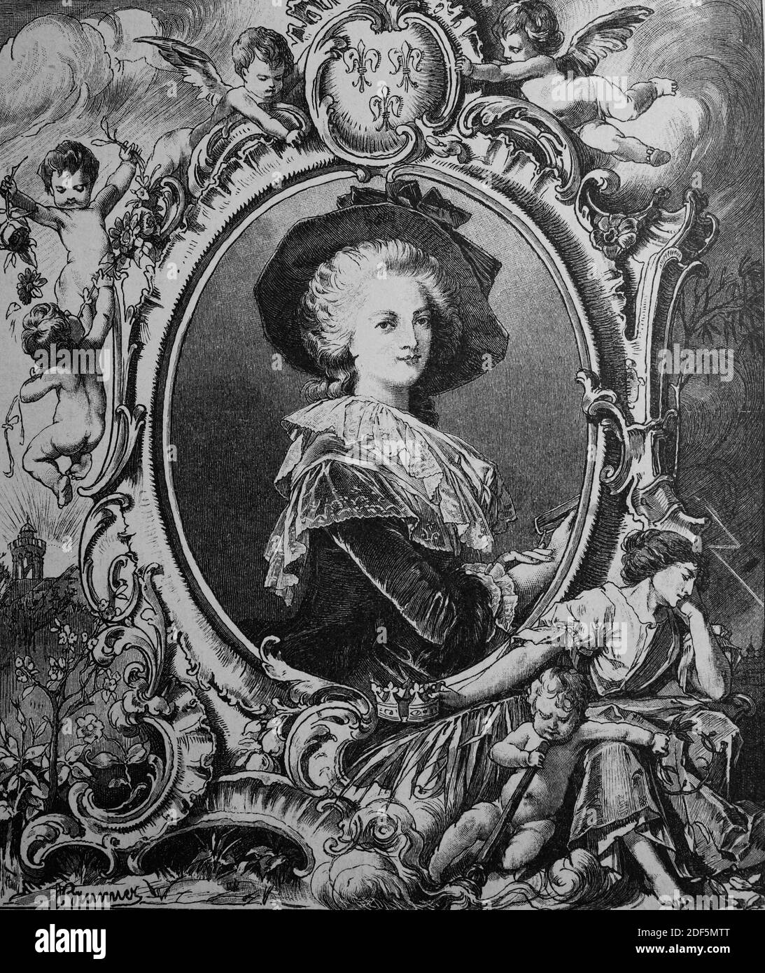 Marie-Antoinette, 2. November 1755 - 16. Oktober 1793, geboren als Erzherzogin Maria Antonia von Österreich durch Heirat mit dem Thronfolger Ludwig August, wurde sie Dauphine von Frankreich am 16. Mai 1770, dann Königin / Marie-Antoinette, 2. 1755. - 16. November. Oktober 1793, als Erzherzogin Maria Antonia von Österreich geboren. Durch Heirat mit dem Thronfolger Ludwig August wurde sie am 16. Mai 1770 Dauphine von Frankreich, dann Königin, Historisch, historisch, digital verbesserte Reproduktion eines Originals aus dem 19. Jahrhundert / digitale Reproduktion einer Originalvorlage aus dem 19. Jahrhundert Stockfoto