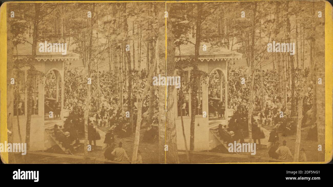 Sprecher, Publikum auf Old Orchard Camp Ground., Standbild, Stereographen, 1850 - 1930, Gooding, C. G. Stockfoto