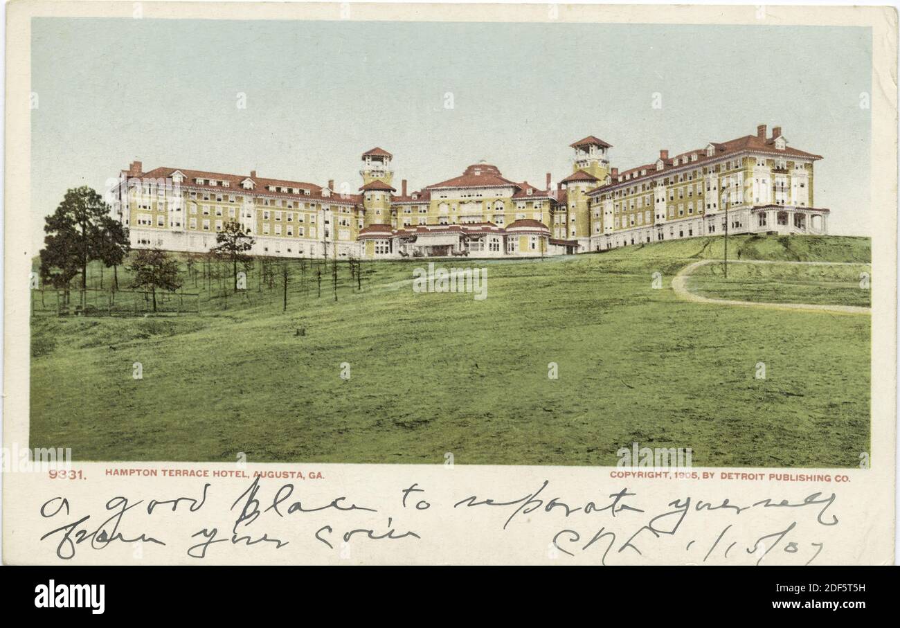 Hampton Terrace Hotel, Augusta, Ga., Standbild, Postkarten, 1898 - 1931 Stockfoto