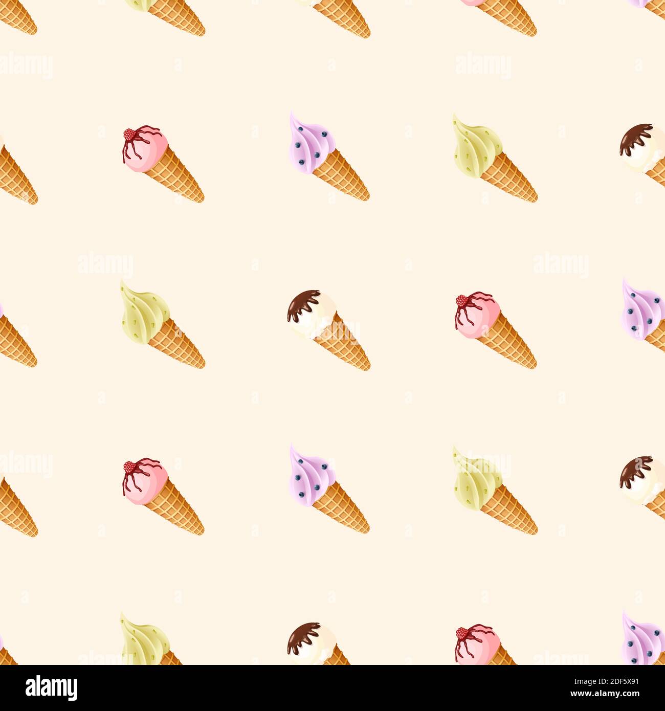 Nahtloses Vektormuster von handgezeichneter Eiscreme Stock Vektor