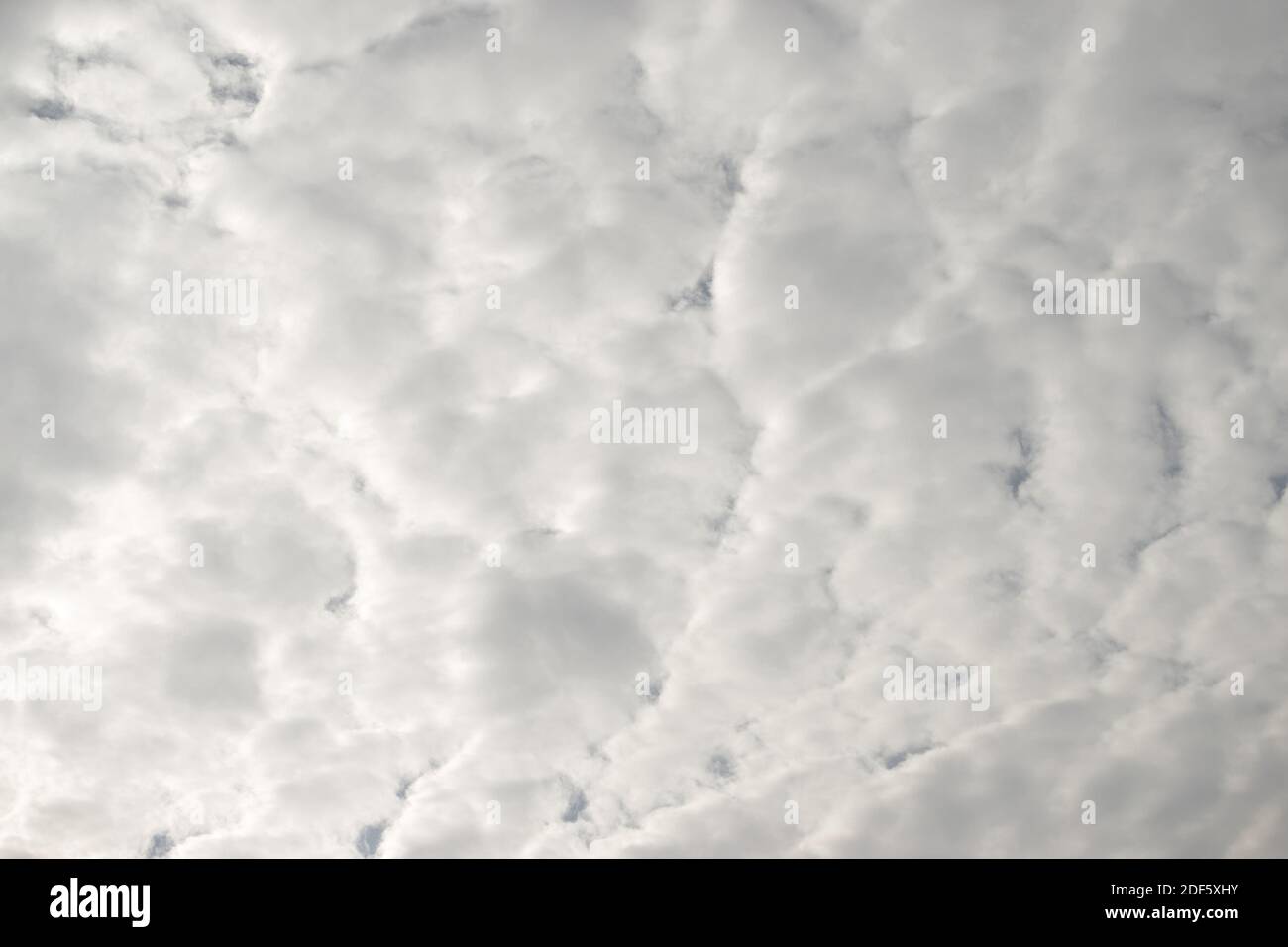Weiße, flauschige Wolken am Himmel, Hintergrund und Textur Stockfoto