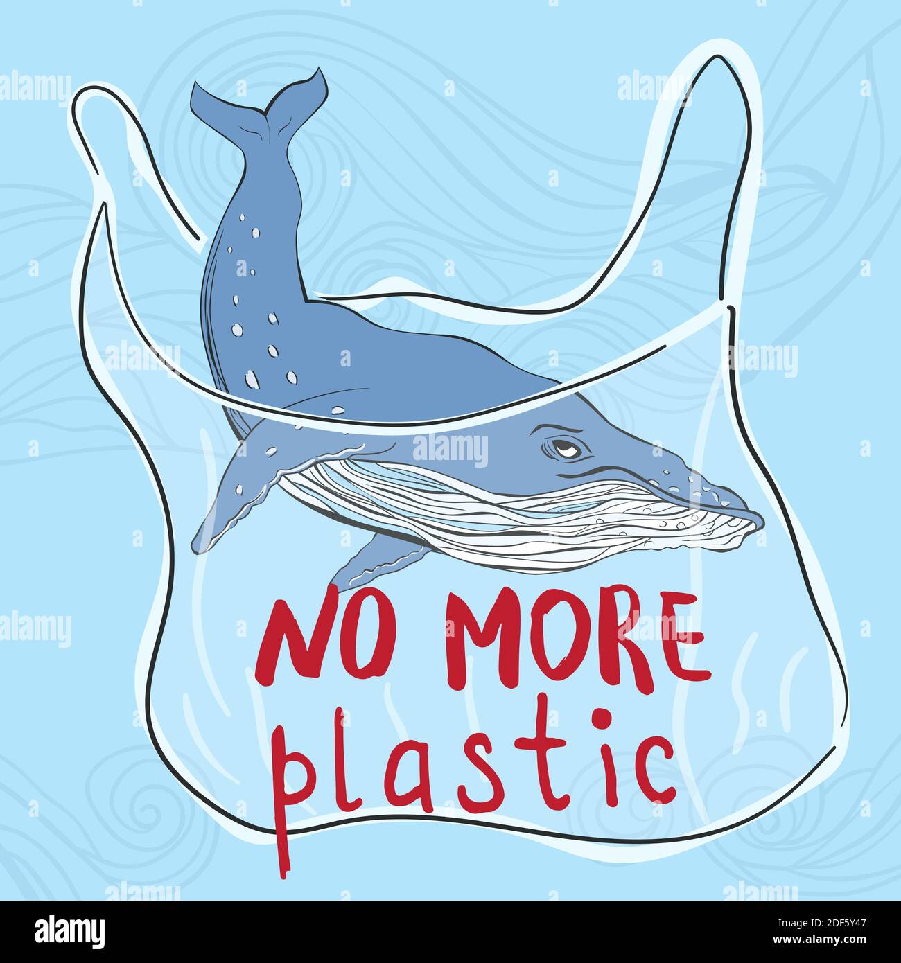 Wal und Plastiktüte. Konzept der Umweltverschmutzung. Stock Vektor