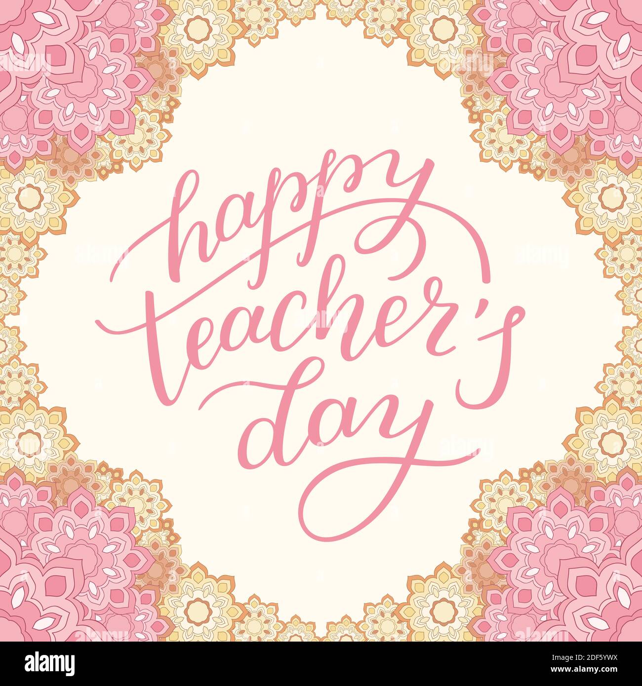 Happy Teachers' Day - Handschriftzug mit Blumenrahmen. Vorlage für Grußkarte, Poster, Print. Stock Vektor