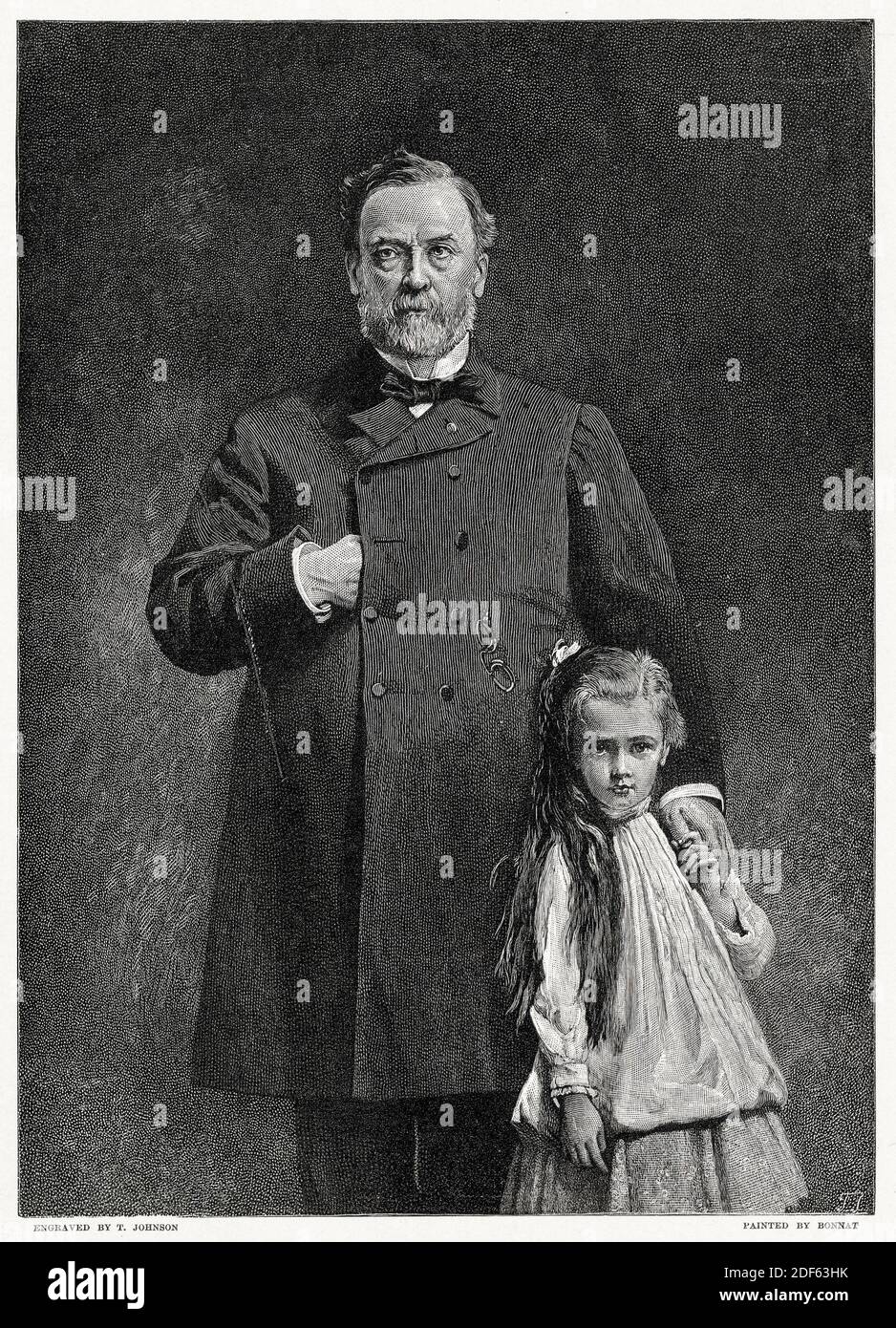 Der französische Chemiker, Biologe und Mikrobiologe Louis Pasteur (1822-1895) und seine Enkelin Camille Vallery-Radot (1880-1927), Porträtdruck von T Johnson nach dem Foto von Ad Braun & Co nach Bonnat, 1886 Stockfoto