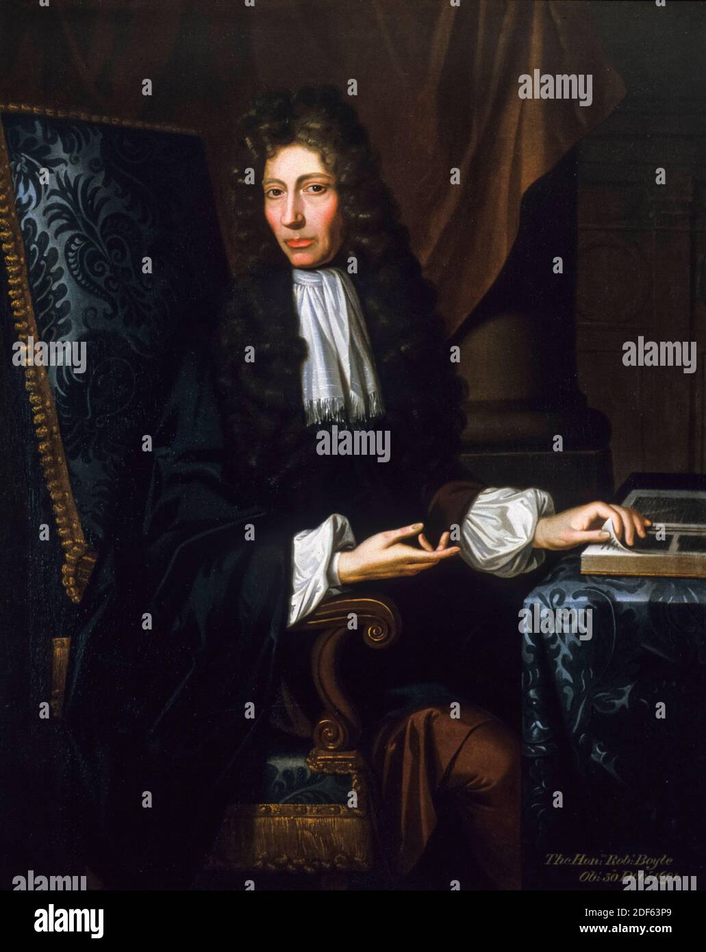 Robert Boyle (1627-1691), Anglo-Iren, Naturphilosoph, Chemiker, Physiker und Erfinder, Porträtmalerei von Johann Kerseboom, 1689 Stockfoto