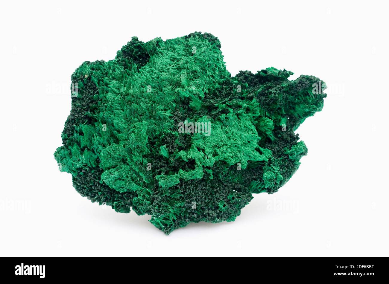 Malachit ist ein Kupferkarbonat-Hydroxid-Mineral. Diese Probe stammt aus Katanga, Demokratische Republik Kongo (Zaire). Stockfoto