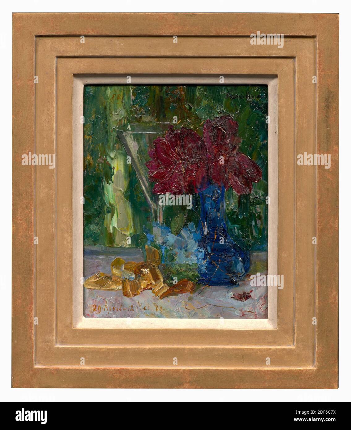Gemälde, Floris Verster, April-Mai 1909, Signatur vorne, unten links: April 29-Mai 12 '09, vorne, oben links: Z.B. [Im Herzen], vorne, oben rechts: Floris Verster, Tafel, Ölfarbe, lackiert, Träger: 23.8 × 18.5 × 1,5 cm (238 × 185 × 15 mm), mit Rahmen: 37.5 32.6 × 2,2 cm (375 × 326 × 22 mm), Stillleben, Rose, 1941, 1939 Stockfoto