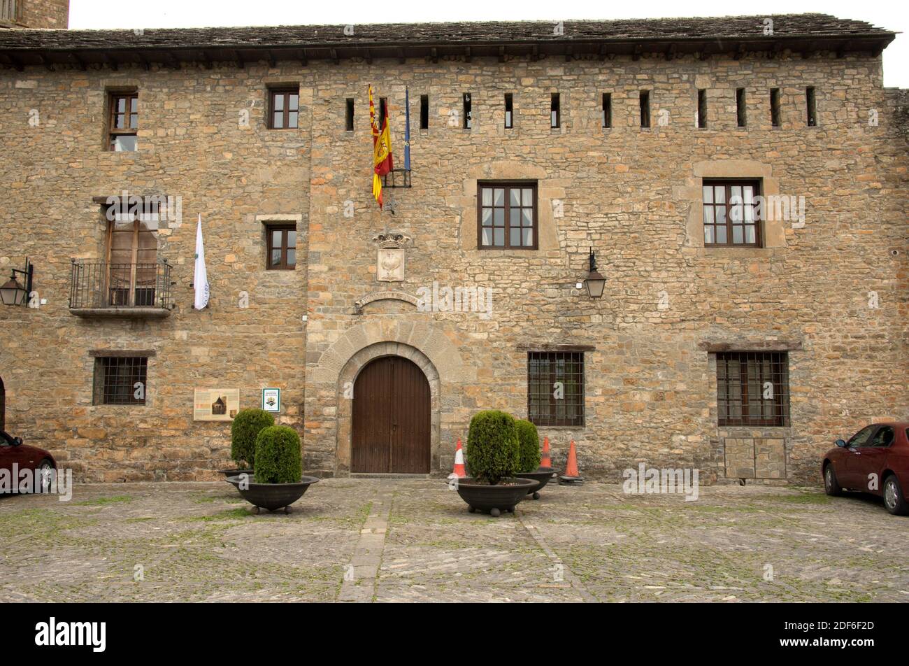 Ainsa, Rathaus. Sobrarbe, Provinz Huesca, Aragon, Spanien. Stockfoto