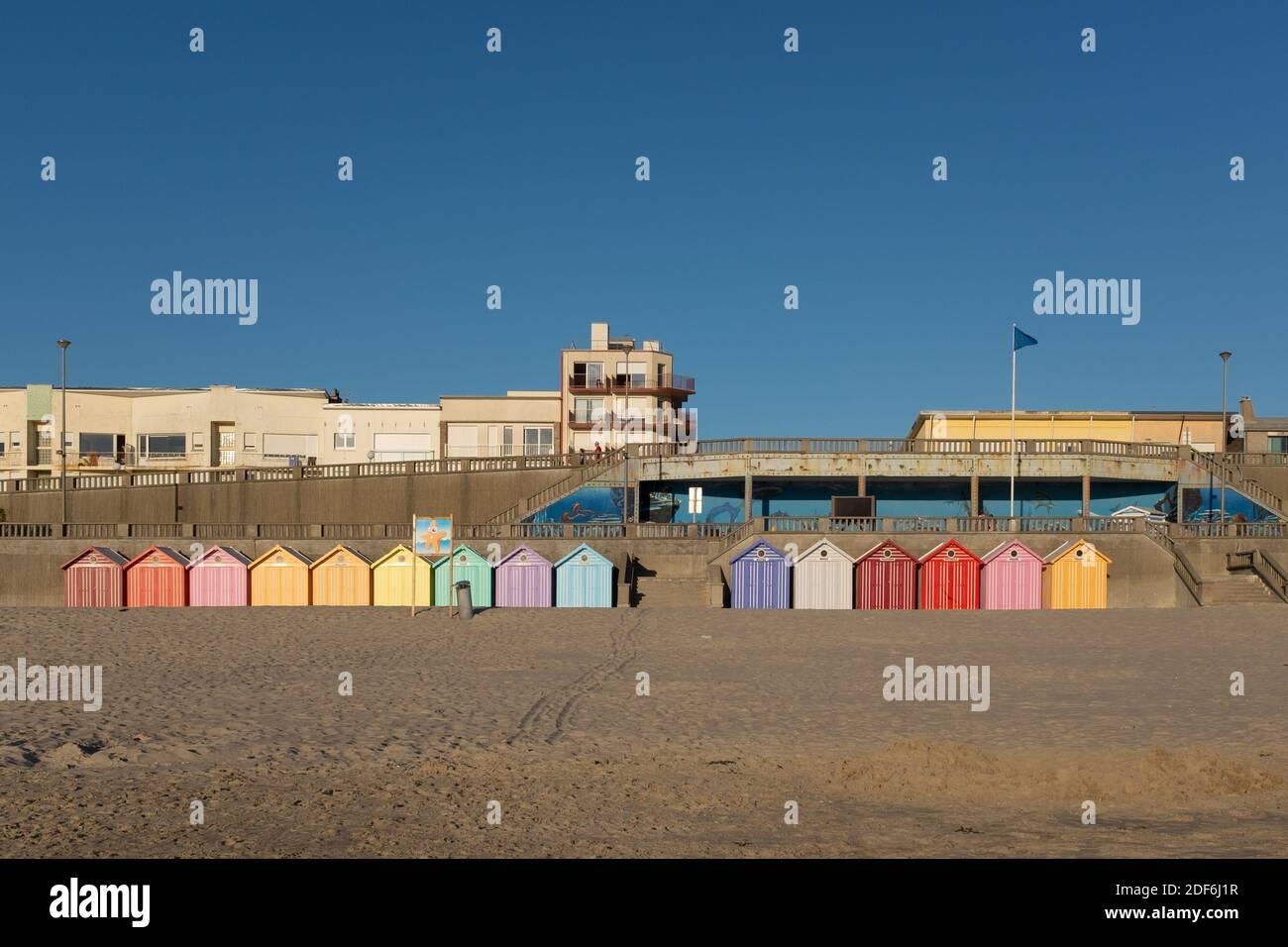 Vintage Strandhütten an der französischen Opal Küste in Stella Plage Stockfoto