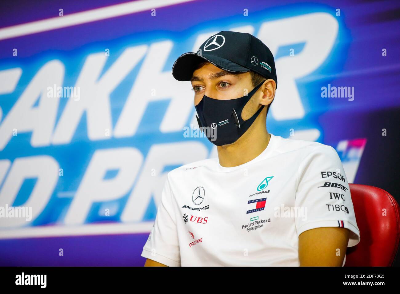 RUSSELL George (gbr), Mercedes AMG F1 GP W11 Hybrid EQ Power+, Pressekonferenz während des Formel 1 Rolex Sakhir Grand Prix 2020, vom 4. Bis 6. Dezember 2020 auf dem Bahrain International Circuit, in Sakhir, Bahrain - Foto Florent Gooden / DPPI / LM Stockfoto