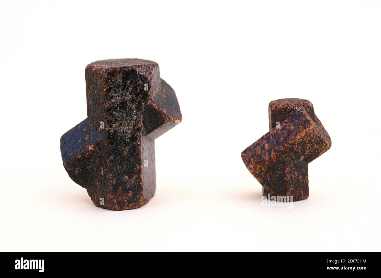 Staurolite ist ein Eisen-Aluminium-Silikat-Mineral. Cross-Shape-Präsentation. Stockfoto