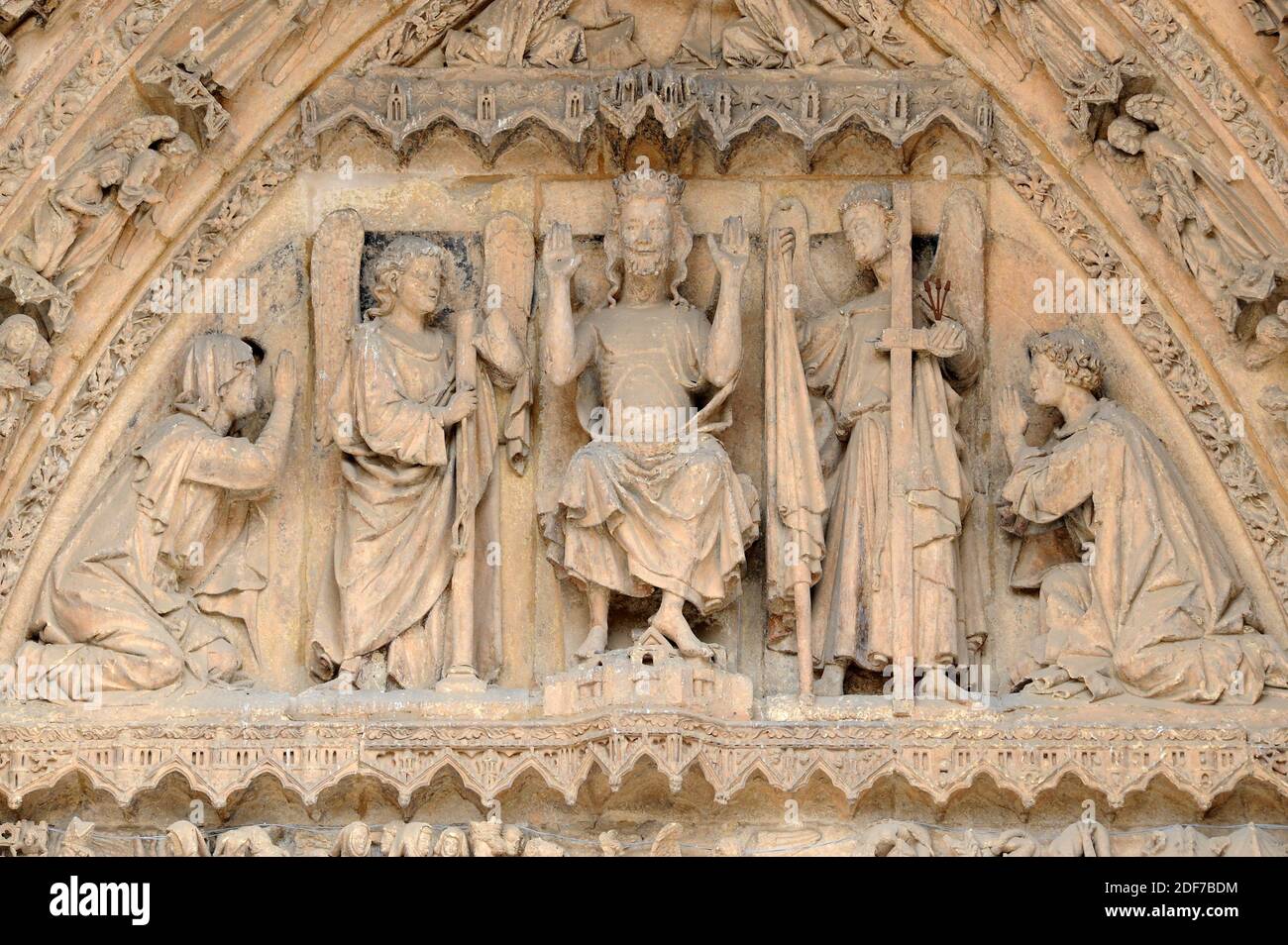 Kathedrale von Leon, Portada de la Virgen Blanca o del Juicio Finale. Castilla y Leon, Spanien. Stockfoto