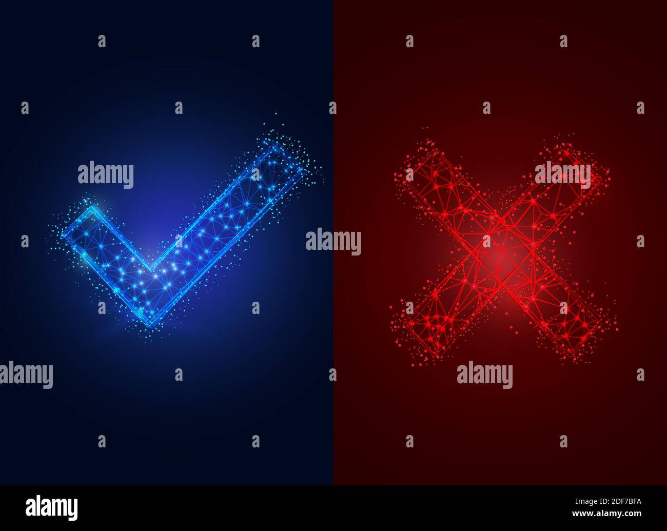 Drahtgestell mit geometrischem Häkchen, polygonales Design. Digitale Vektorgrafik mit geringem Poly-Drahtmodell. Akzeptiert, Genehmigt, Ja, Richtig, Grün, Richtig. Stockfoto